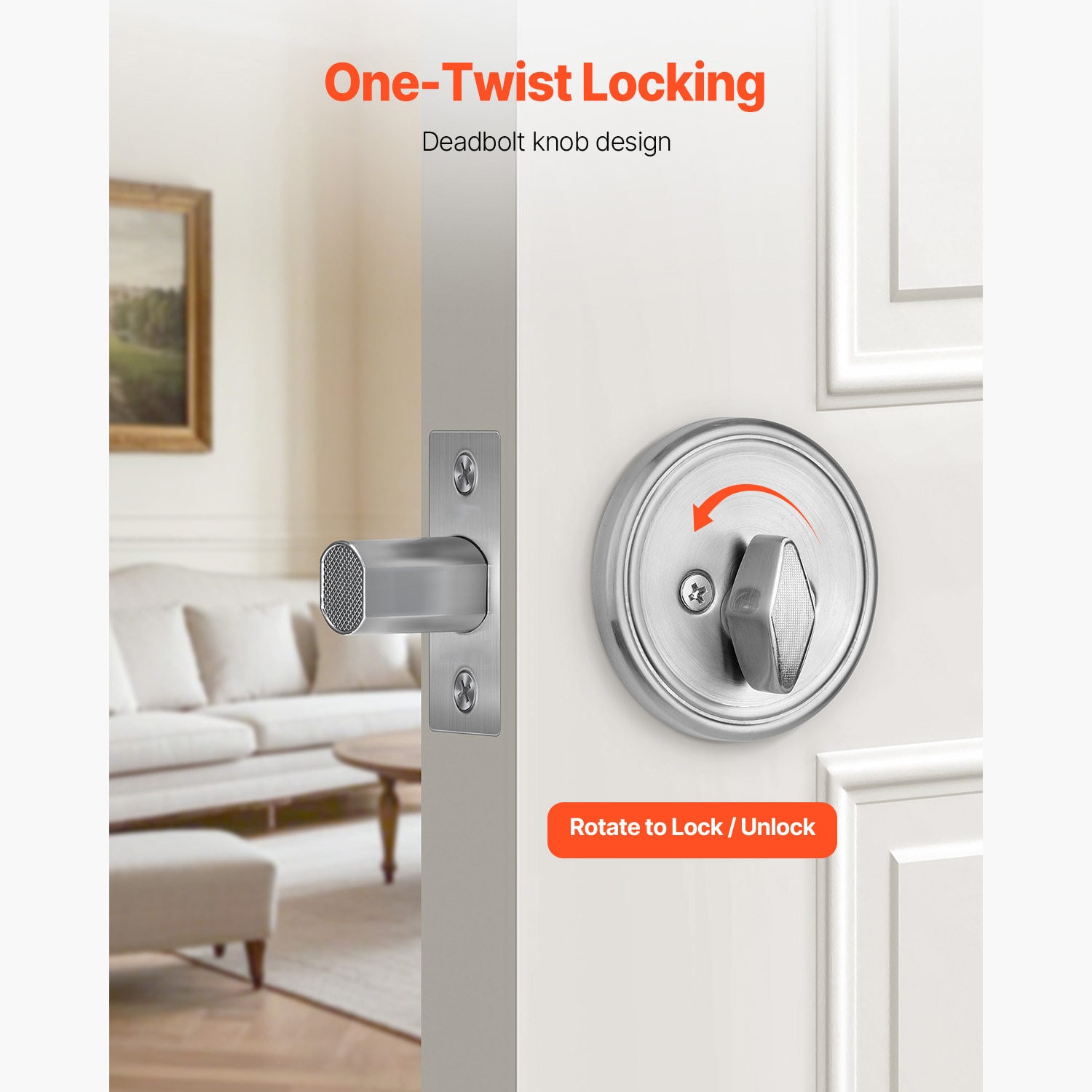 Deadbolt Lock Round Single Cylinder Dead Bolt Keyed 1 Side Satin Nickel 3 Keys_voghion.com